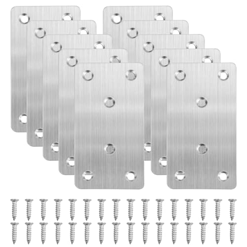10 Piezas Placas de Reparación Planas 100x50x2mm, Conectores Planos de Acero Inoxidable, Placas de Metal Perforadas, Soportes Planos de Fijación, para Reparación Madera Muebles Fijación Unión