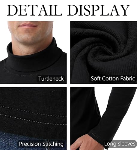 QIXING Tops térmicos de manga larga para hombre, cuello alto, camisas térmicas de invierno para hombre (gris claro, S), Negro , S
