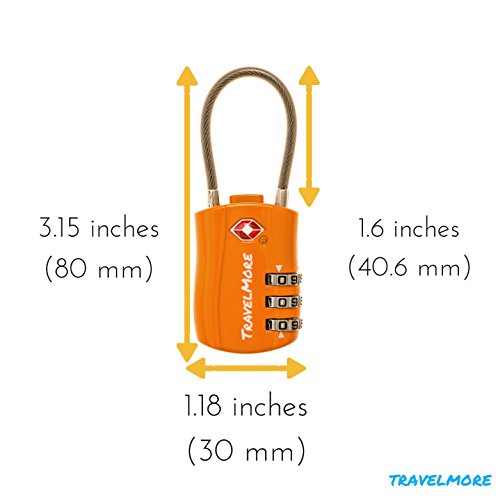 TravelMore 10 Pack TSA Approved Travel Combination Cable Luggage Locks for Suitcases - Orange2