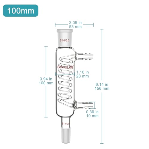 stonylab Graham-Kühler, 100 mm Kleiner Kühlweg, 14/20 Schliff, Laborglas für präzise Mikroskala-Kondensations- und Rückflussprozesse