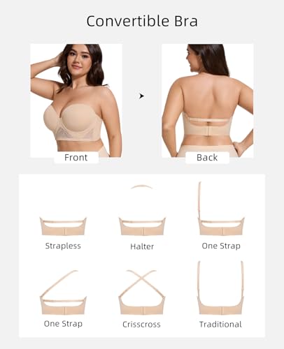 Strapless Longline Bra for Women Convertible Multiway Lace Corset Lift Up Bras Underwired Plus Size2