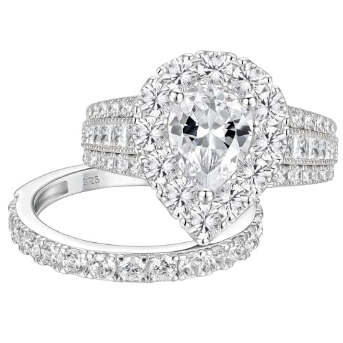 SHELOVES Pear Cubic Zirconia Wedding Ring Sets For Women Teardrop Halo Bridal Sets 925 Sterling Silver Sz 5-10