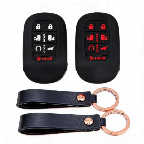 TyranCoupe 2Pcs 7 Button Soft Silicone Key Fob Cover for Odyssey 2024-2025 Smart Remote Protector (Black/Black Red)