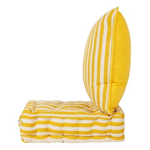 Image of Woven Quilted Floor Cushion Set 60x60x10 CM Yellow Stripe with Fillers & Back Cushion, Large Size for Seating, Patio Seat, Meditation, Yoga, Pooja, Guests, Living 24x24x4 Inch