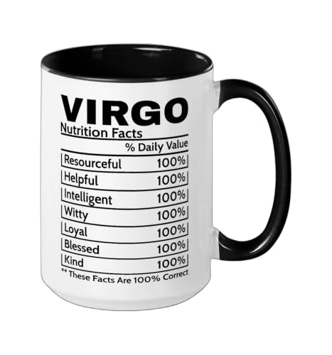 Funny Zodiac Sign Coffee Mug Nutrition Facts Cup Virgo Ceramic Mug, Black/White, 15oz by Funny Nutrition Facts Coffee Mug Unique Cup Gifts - Used condition - Image 2