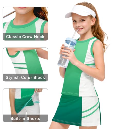 Image of AOBUTE Girls Tennis Golf Outfit Tank Top and Skirt with Shorts Set 4-12 Years