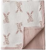 Little Jump 2 Layers Muslin Cotton Baby Blankets - Bunny Toddler Quilt Crib Blanket - Gender Neutral Crib Blanket for Baby Boys and Girls 47"x 47" (Bunny)