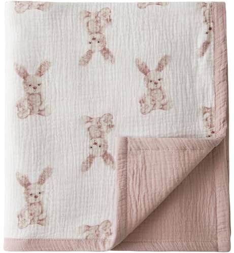 Little Jump 2 Layers Muslin Cotton Baby Blankets - Bunny Toddler Quilt Crib Blanket - Gender Neutral Crib Blanket for Baby Boys and Girls 47"x 47" (Bunny)