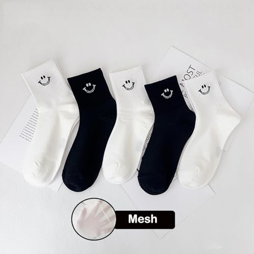 Image of Women Smiley Ankle Socks, Mesh Breathable Thin Cute Casual Athletic Mini Crew Socks, 5 Pairs