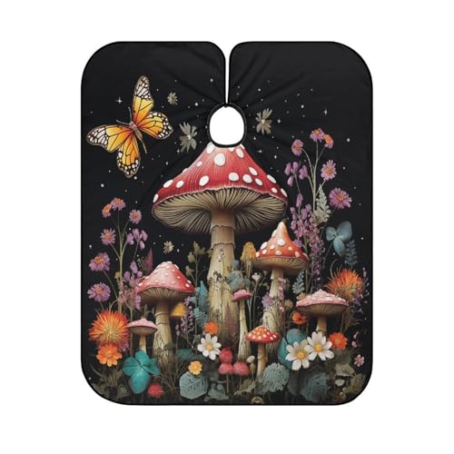 Capa para barbero con diseño de hongos y mariposas, 170x144 cm miniatura 6