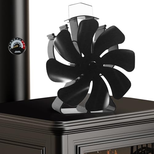Ventilateur Poêle à Bois, 8 Pales Avec Thermomètre Silencieux - Ventilateur Cheminée Alimenté...