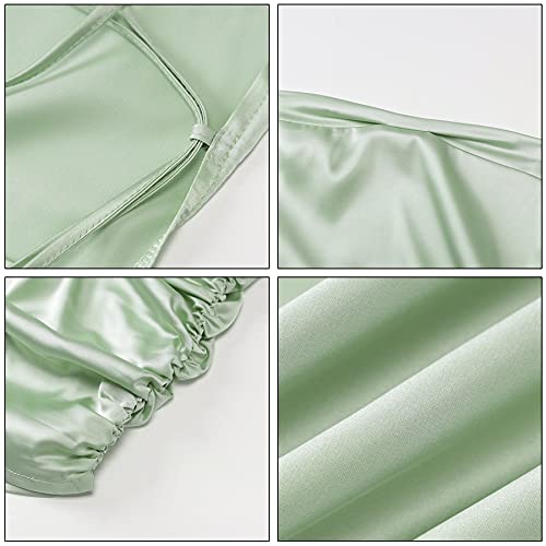 Image of JUMISEE Women Satin Ruched Lace Up Bodycon Mini Dress Sexy Backless Spaghetti Strap Party Dress for Cocktail Clubwear