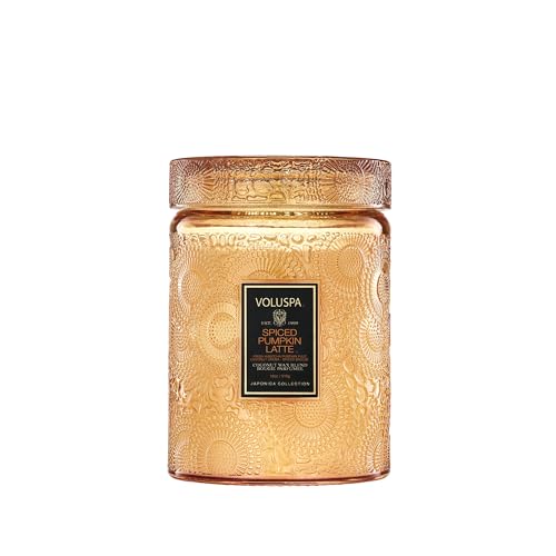 Voluspa Spiced Pumpkin Latte, Large Candle Jar, 18 oz, 100 Hour Burn Time, All Natural Wicks and Coconut Wax for Clean Burning, Vegan, Poured in The USA