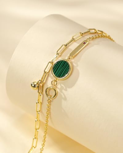 925 Sterling Silver Bracelet, 14k Gold Plated Women Link Bracelet Adjustable Double Chain, Dainty Minimalist Jewelry Birthday Christmas Gifts for Her3