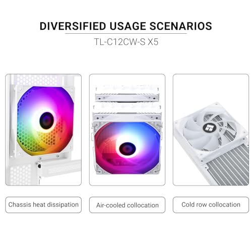 Image of Thermalright 5 Pack TL-C12CW-S CPU Fan 120mm White ARGB Case Cooler Fan, 4pin PWM Silent Computer Fan with S-FDB Bearing Included, up to 1550RPM Cooling Fan（5 Quantities）