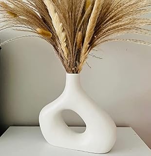 Irregular White Donut Vase Ceramic Vase For Pampas Grass Dried Flower Vase Aesthetic Room Decor Boho Home decorations Ornaments Table Decorations Centrepiece Pampas Grass Decor Bedroom Living Room