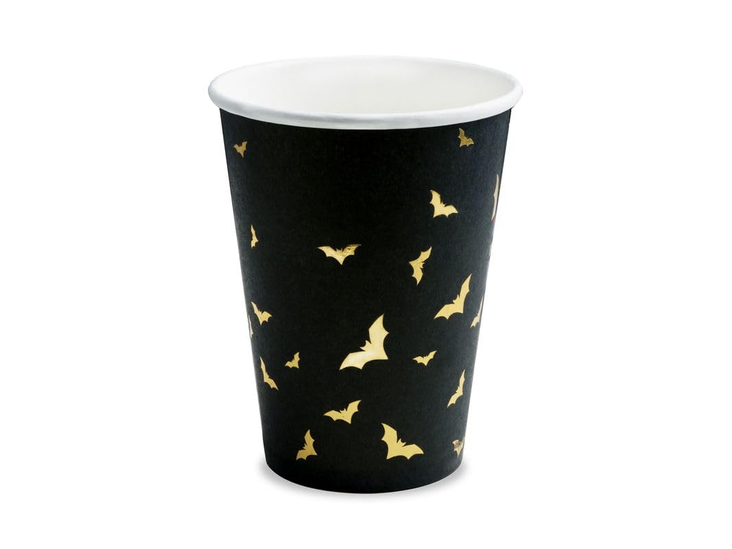 PartyDeco KPP20-​EU1 – Gobelets en papier – Halloween – Noir avec chauve-​souris doré – 220 ml – Lot de 6