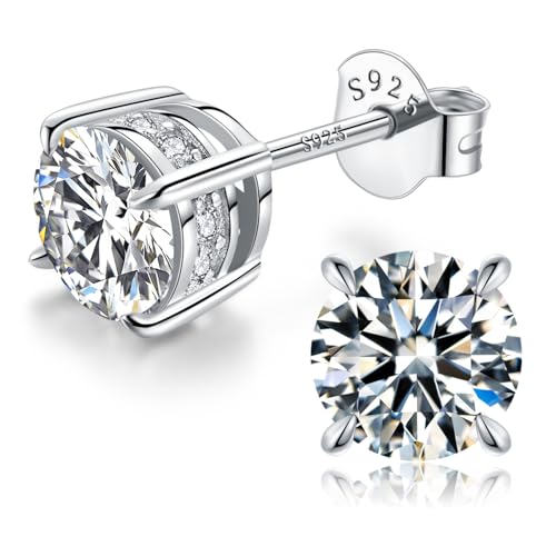 Moissanite Stud Earrings for Women 2CT Total D Color VVS1 Hypoallergenic 925 Sterling Silver Diamond-Like Round Cut Earrings Wedding Anniversary Jewelry Gift