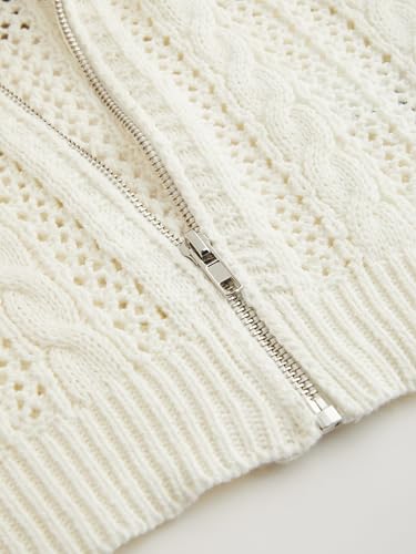 Image of CIDER Women's Zip Up Hoodie Crop Top Hollow Out Knitted Long Sleeve Cardigan Jacket Sweatshirt
