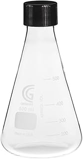 Chemglass CG-1543-04 Series CG-1543 Erlenmeyer Flask with 38-430 GPI Screw Thread Cap, 500 mL