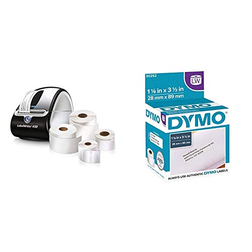 DYMO LabelWriter 450 Super Bundle - Free Label Printer with 4 Rolls of Shipping, Black/Silver & Authentic LW Mailing Address Labels | DYMO Labels for LabelWriter Label Printers, 2 Rolls of 350