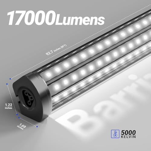 Image of Barrina T8 LED Shop Lights 8FT, 140W 17000LM 5000K, U-Shaped 3 Rows LED Garage Lights, Linkable, Hanging & Flush Mount, 8 Foot Commercial LED Shop Lights for Garage, Workshop, Kitchen, 6 Packs, Black