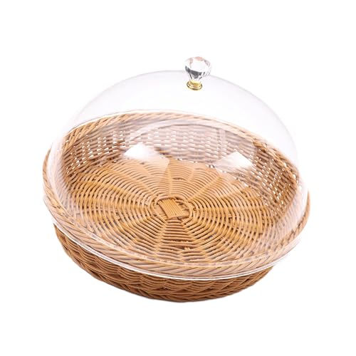 Bothyi Woven Bread Basket with Lid Imitation Rattan Basket Organizer Handwoven Fruit Basket for Kitchen Dining Room Desk Picnic Cafe, 35cmx22cm