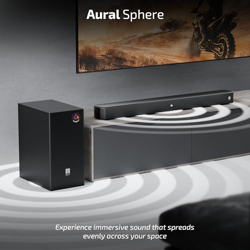 Image of iBall Cinebar 100 220W Soundbar, 2.1 Channel, Deep Bass, 16.5 cm Subwoofer, AuralSphere Surround Audio, Quad Driver Audio, BT v5.3, HDMI ARC, Optical, USB, AUX, LED Display, Wall Mountable, EQ Modes