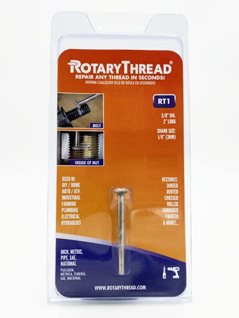 Thread Repair Tool, File, Chase, Restore, Repair, and Clean Internal and External Thread: Male, Female, Inch, Metric and Pipe Thread (RT1) (3/8" Dia. Head x 2" Length x 1/8" Arbor) by Rotary Thread