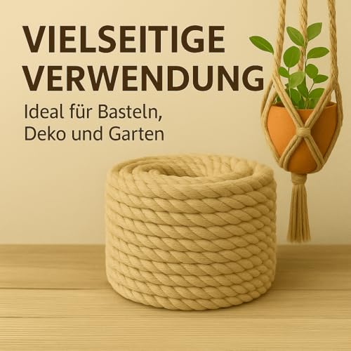 Abio Juteseil 20mm 5m Kordel Jutekordel Deko Dekoration für Haus & Garten DIY Verpackung Schnur Paketschnur Basteln Geschenkverpackung Floristik