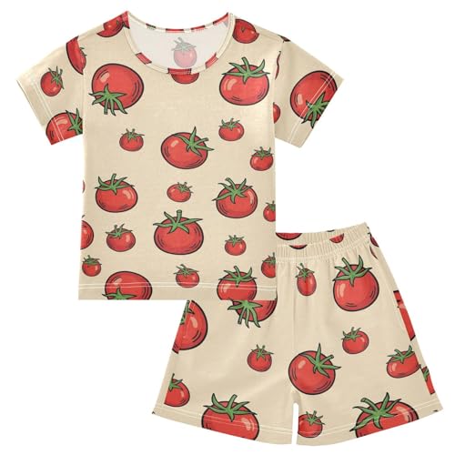 Pajama Short Sets Tomato Pattern Print Design Soft Cotton Summer Sleepwear 2 Piece PJS Size 5-14T