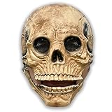 Dinwenddey Halloween Skull Mask Moving Jaw, Scary Latex Skeleton Head Mask with Movable Chin for Cosplay Party Props - Brown