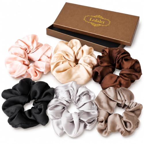 Lolalet 6 Coleteros de Satén, Scrunchies Seda para Pelo de Mujer Lazos Chica Suave Gomas Elástica para Cabello -A