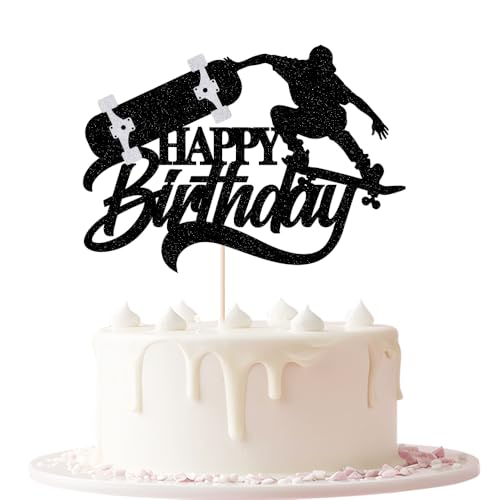 Keoysek Black Glitter Skateboard Cake Topper
