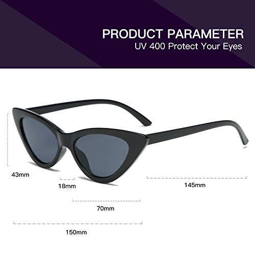 Yoshya Retro Vintage Narrow Cat Eye Sunglasses For Women Clout Goggles Plastic Frame (Black Grey) #TOP1