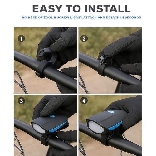 Image of ALYV Rechargeable Bicycle Light with Horn & LED Tail Light | USB Powered Front & Rear Cycle Light Combo | Multiple Light Modes | Universal Mount