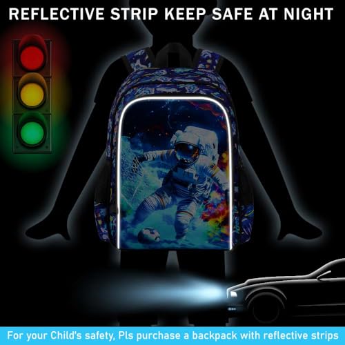 Image of HPJGD 3PCS Boys Astronaut Bookbag, Water Resistant Kids School Bag Set with Lunch Box, Cool Backpack for Elementary Preschool Toddler - Soccer Astronaut