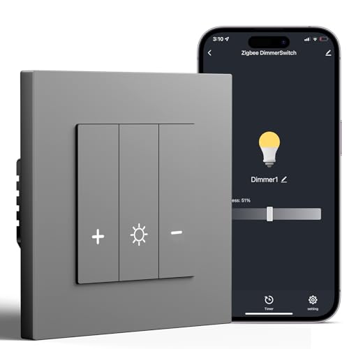 BSEED Smart Zigbee, interruttore dimmer da incasso, interruttore della luce compatibile con Alexa/Google Home/Tuya, telaio PC, richiede un conduttore zero e un gateway Zigbee, grigio