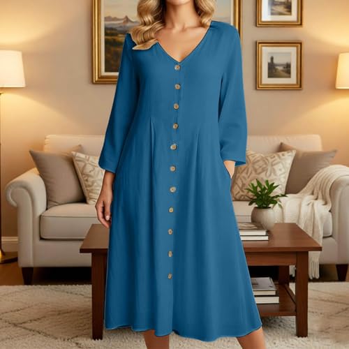 Robe midi en lin décontractée et fluide pour le quotidien