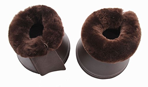 Merauno® Lammwolle Hufglocken, aus Kunstleder, mit Neopren-Innenfutter und Lammfellrand. Farbe:Natur, Schwarz, Braun, Anthrazit (XXL, Braun+Braun)