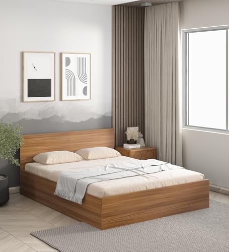 Image of Cristo Queen Bed for Bedroom with Box Storage | Engineered Wood | Exotic Teak Finish | Elegant and Durable | Knock Down | 3 Years Warranty
