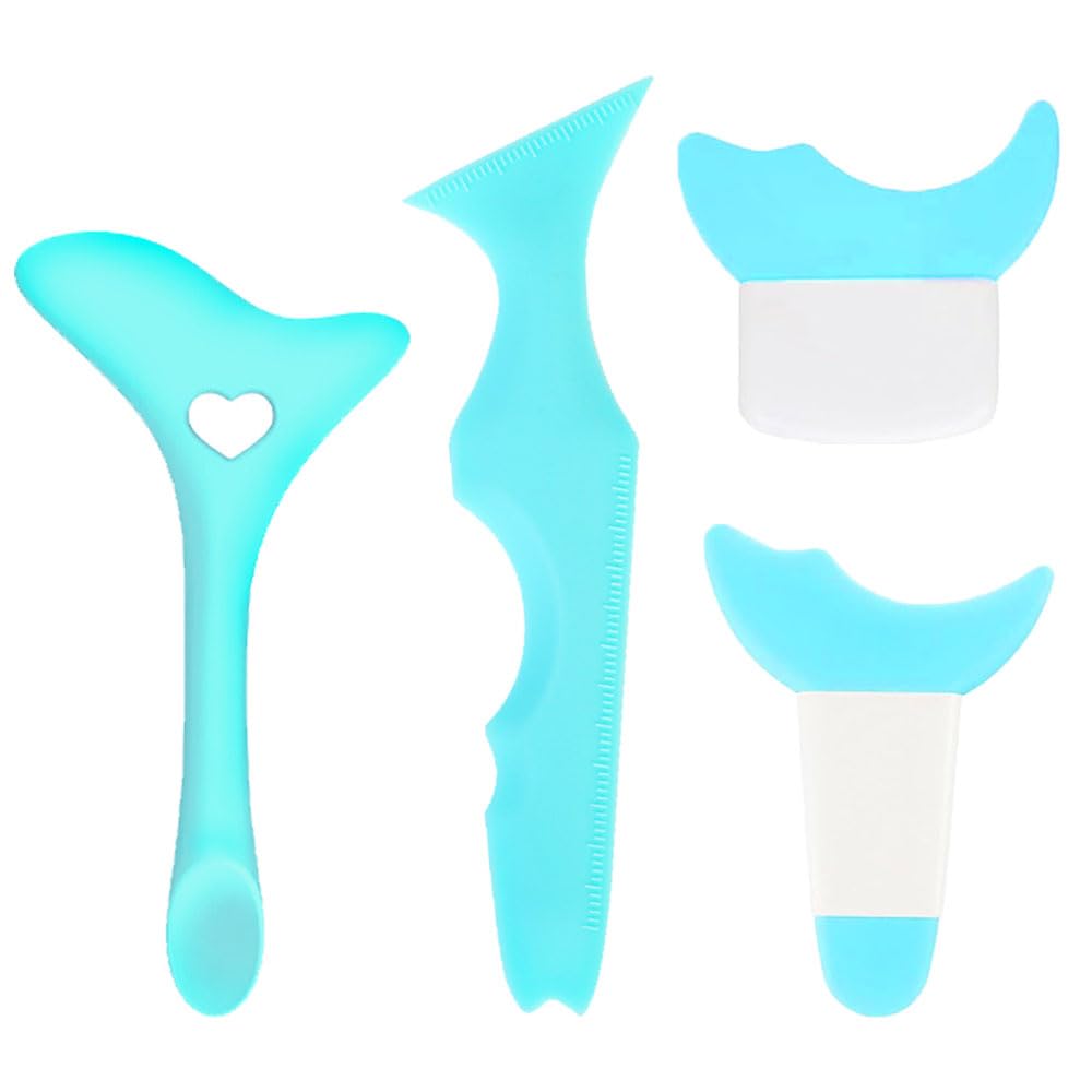 Multifunctional Eyeliner Stencils [4 PCS], Eye Makeup Tool Set[Wing Eyeliner Aid + Silicone Beauty Ruler] as Eyelash Shield/Eyebrow Shaping/Jaw Line/Lip Line for Beginners (Mint)