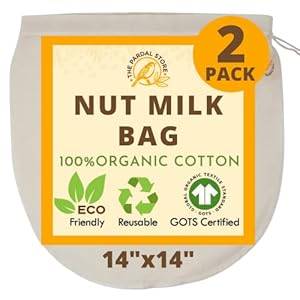2023 NEW – 2 Pcs 14″x14″ Nut Milk Bag – 100% Organic Unbleached Cotton Cheesecloth Bags/Food Strainer, Reusable for Straining Oat Milk, Almond Milk, Cheese making, Celery Juice Nut Bag
