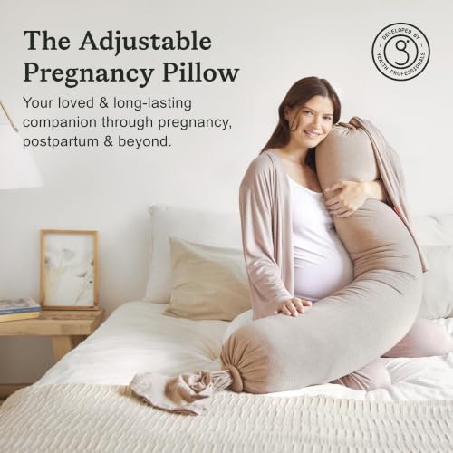 Image of bbhugme Pregnancy Pillow, Seashell Beige - Adjustable Firmness & Shape - Full Body Support for Side Sleeping - Supports Back, Legs, Belly, Hips - Removable Cooling Cover for Pregnant Women