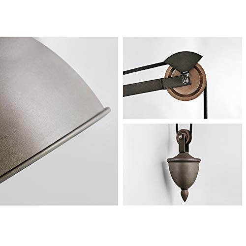 Lámpara de pared retro aplique de luz con polea para lectura de noche en salón 5