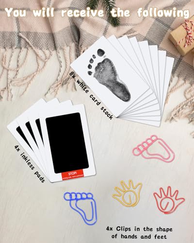 Baby Handabdruck und Fußabdruck Set, 4 pcs Baby Abdruck set, Abdruckset für Neugeborene 0-6 Monate, Babyhaut kommt nicht mit Farbe in Berührung, Pfotenabdruck Set Hund, Pfotenabdruck Set Katze