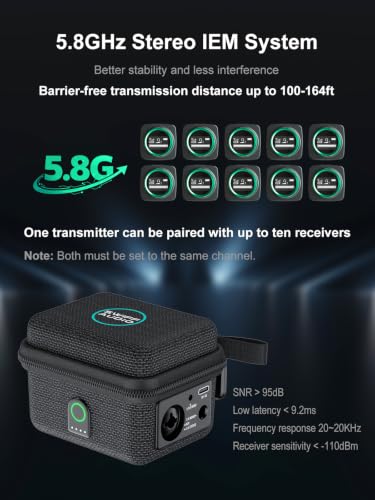 Image of SWIFF Audio WX520 Wireless in Ear Monitor System, 5.8GHz IEM System w /Stereo /Mono Switch, Built-in Cue Mic, LED Receiver & Charging Case Transmitter, 4 Channels, One-to-More for Studio, Bands, Live