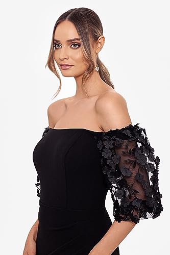 Image of Xscape Women's Illusion Sleeve Off the Shoulder Long Dress (Reg, Petite, Plus Sizes)