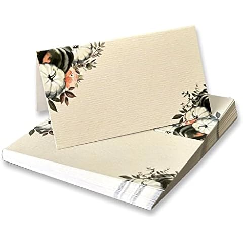 Desert Mercantile Fall Harvest Pumpkin Place Cards - 25 pack – Tented Tabler Cards for Thanksgiving Table Decor, Autumn Weddings, Holiday Buffets, Dinner Parties, or Place Settings. 2"x3.5" (folded). Cover