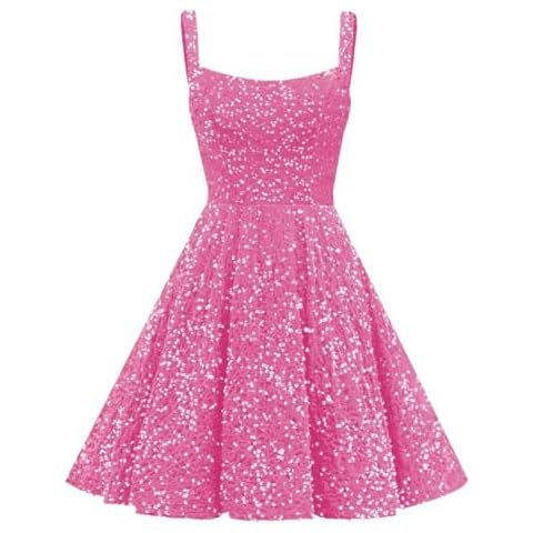Molisa Sequin Homecoming Dresses Short for Teens Flowy Sparkly A-Line Spaghetti Straps Prom Dress for Juniors Dusty Pink 14 Cover